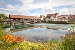 covered wooden bridge over the river Reuss