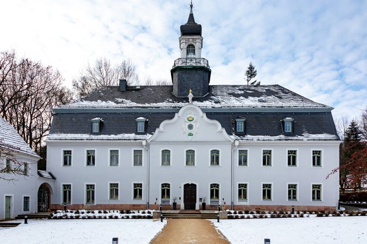 Photo of Castle Rabenstein of Chemnitz in winter .