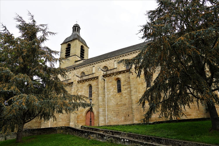 photo off view of the notre dame church from figeac ,france.