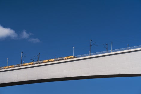 Photo of The train crossing the Ponte de Sao Joao in Porto Portugal.