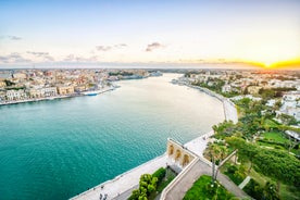 Photo of aerial morning view of Amalfi cityscape on coast line of Mediterranean sea, Italy.