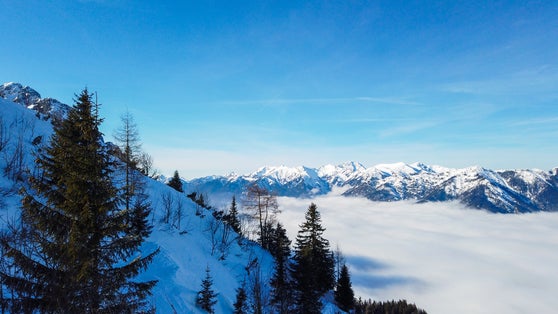 Photo of view of misty valley at Garmisch Partenkirchen, Germany.