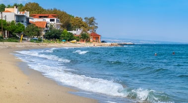 Photo of aerial View of the Coastline and Beach of Leptokarya, Greece.