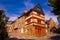 Photo of beautiful city Saint-Brieuc with ancient half-timbered houses, Brittany region, France.