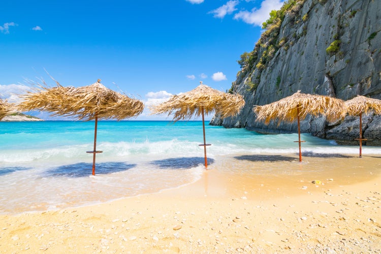 Photo of beautiful sunny day in Xigia beach, Zakynthos Island, Greece.