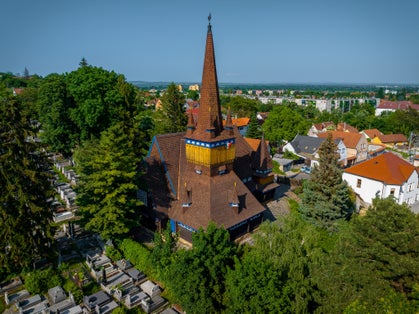 photo of view The wooden church of Miskolc city is a unique worship place. The temple built only of wood., Miskolc, Hungary.