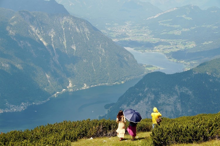 Austria- Upper Austria- Scenic view of Lake Hallstatt seen from Krippenstein mountain