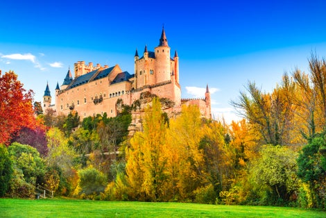 photo of Segovia, Spain. Alcazar of Segovia, built on a rocky crag, built in 1120. Castilla y Leon.