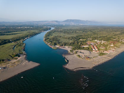 Photo of the special hotel for nudists on isolated island of Ada Bojana, Montenegro.