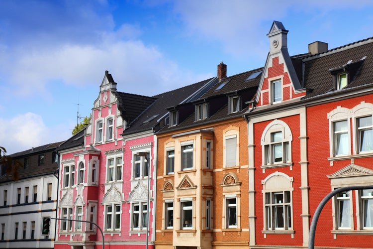 Photo of town residential street view, Gelsenkirchen city, Germany. 