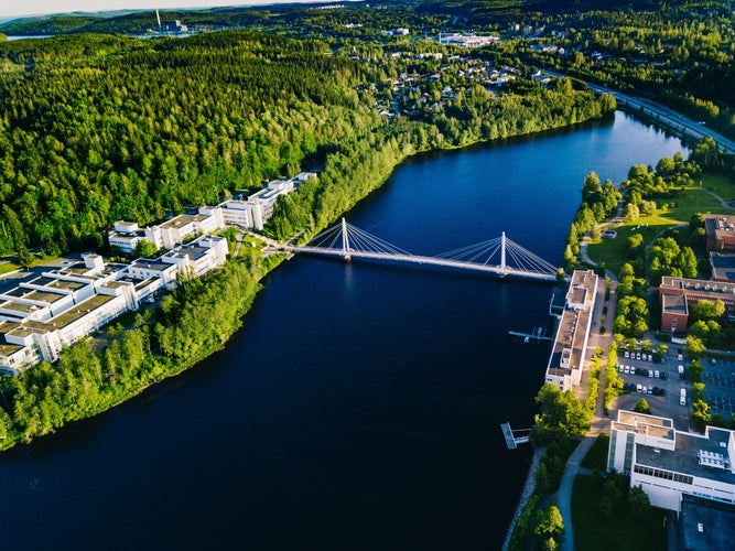 Aerial view of Yliston bridge in Jyvaskyla, Finland