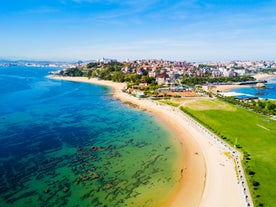 Photo of Santander city beach aerial panoramic view.