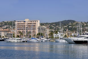 photo of harbor and town of Golfe-Juan Vallauris, commune of the Alpes-Maritimes department, which belongs in turn to the Provence-Alpes-Cote of Azur region of France.