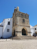 Photo of aerial amazing view of town Olhos de Agua, Algarve Portugal.