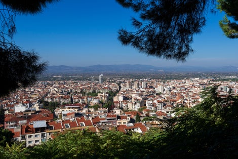 Photo of aerial view of Manisa city, from the hills of Spil mountain, Turkey.