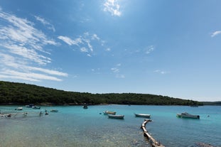 Photo of aerial view of the town of Fazana, Croatia.