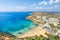 Photo of aerial view of beautiful landscape with Golden bay beach, Malta.