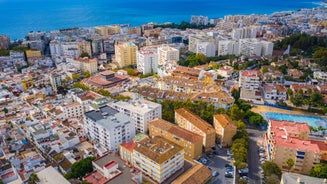 Photo of aerial view of Benalmadena coastal town in Andalusia in southern Spain.