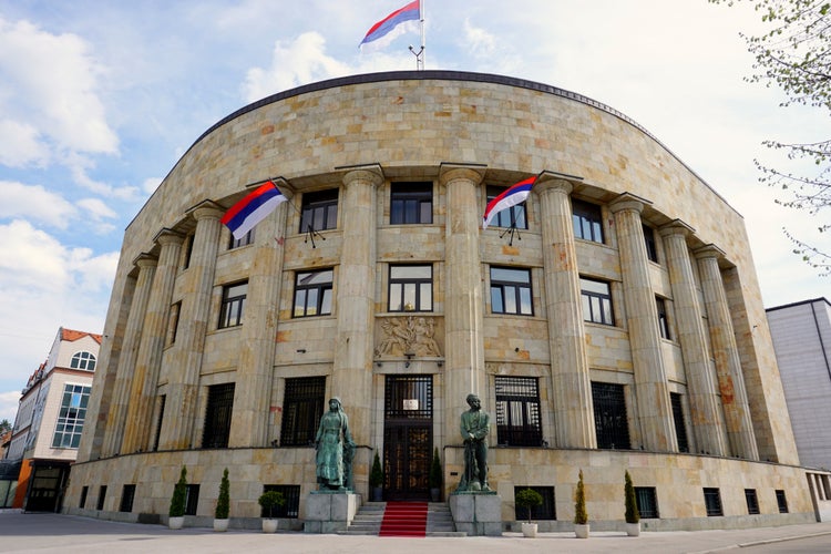 Office of president of Republic of Srpska Banja Luka, capital of RS Bosnia and Herzegovina, public building with statutes