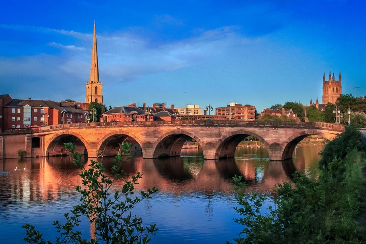 Worcester bridge at sunset,UK.