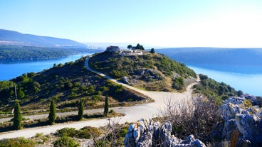 Photo of aerial view of beautiful town of Medulin waterfront view, Istria region of Croatia.