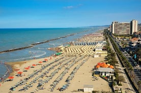 photo of aerial landscape photography of splendid summer view from flying drone of Montesilvano public beach. Wonderful morning seascape of Adriatic Sea in Italy, Europe.