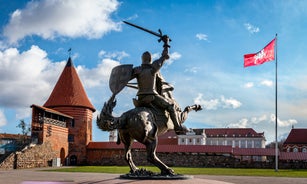 Panorama of Kaunas from Aleksotas hill, Lithuania.