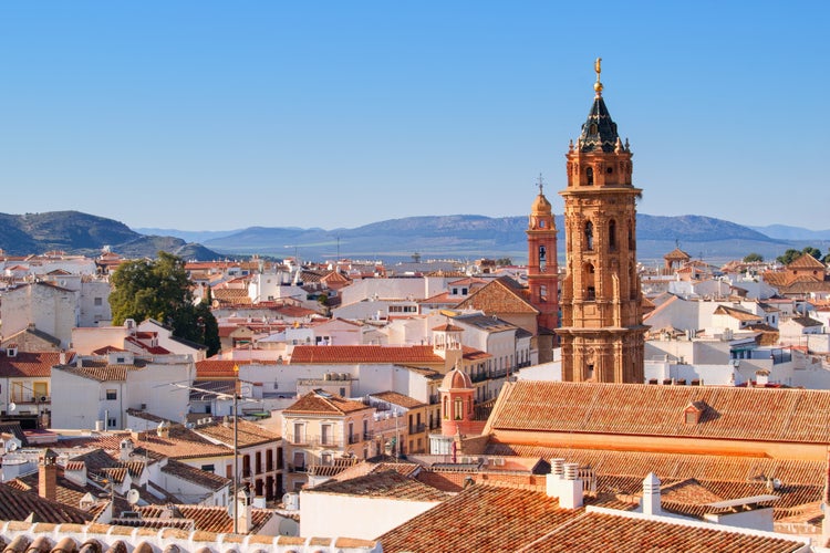 Photo of stunning aerial view on the centre of historical Andalusian city Antequera, Spain.