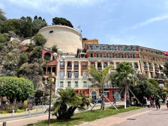 View of Mediterranean luxury resort and bay with yachts. Nice, Cote d'Azur, France. 