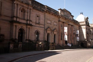 Photo of Nottingham Council House and a fountain front shot at Twilight, UK.