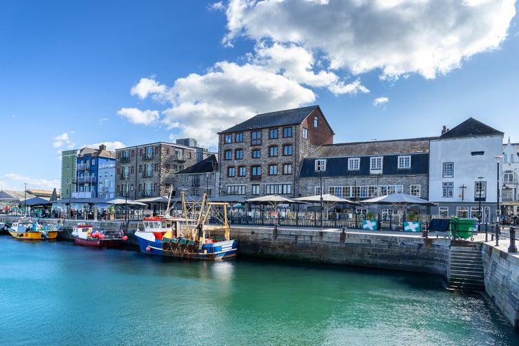 photo of view of Barbican Marina in Plymouth Devon in England.