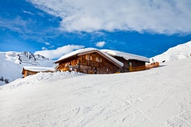 Photo of panorama of Hintertux ski resort in Zillertal Alps in Austria.