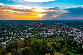 Photo of beautiful aerial view of Frankfurt at sunset Germany financial district skyline.