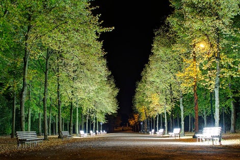 photo of view of Hofgarten at night, Düsseldorf, Germany.