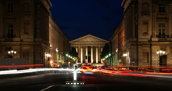 Night view of the Roman Catholic church Madelein, Paris, France