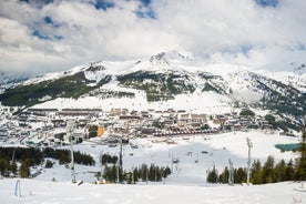 photo of panoramic view of Sestriere village from above, famous ski resort in the Italian western Alps, Piedmont, Italy.