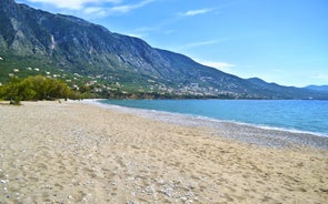 Photo of a small island with a fortress at the coast of Nafplio ,Greece.