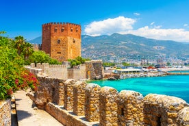 Photo of aerial view of Foca, the beautiful and charming holiday town of Izmir, Turkey.