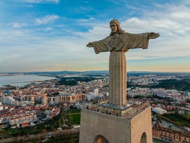 photo of panoramic view of Sesimbra, Setubal Portugal on the Atlantic Coast.