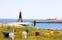 photo of the beach with beach chairs and the Kugelbake in Cuxhaven, Germany.