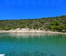 Photo of aerial view of Historic Adriatic town of Krk aerial view, Island of Krk, Kvarner bay of Croatia.