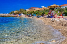 Photo of adriatic village of Bibinje harbor and waterfront panoramic view, Croatia.