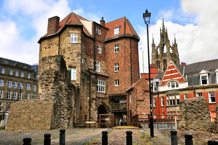 Photo of the Black Gate and the cathedral church of St. Nicholas. Newcastle upon Tyne, England.