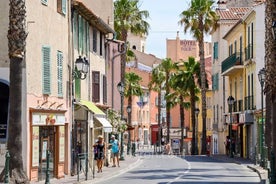 Photo of aerial view of the old town and St Paul church, Hyeres, France.