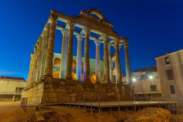 photo of  view of Sunset view of Temple of Diana in Merida, Spain.