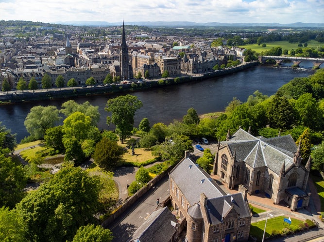 photo of view of Perth City, Scotland, aerial photo by drone.