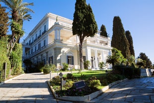 Photo of panoramic aerial view of Palaiokastritsa, Corfu, Greece.