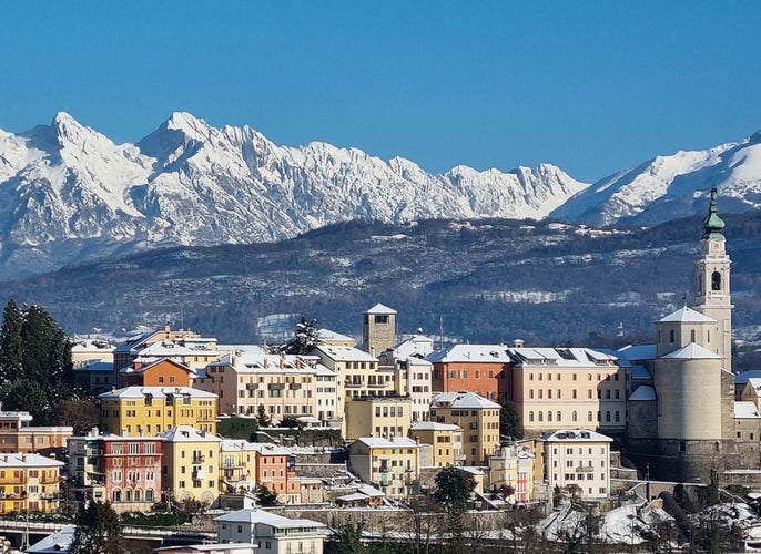 photo of wintery panorama of Belluno in Veneto region of northern Italy.