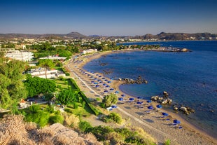 Photo of Faliraki the primary seaside resort village on the Greek island of Rhodes.