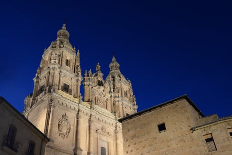 Photo of View of the Clerecía Church, now the headquarters of Salamanca Pontificia University, in floodlight .